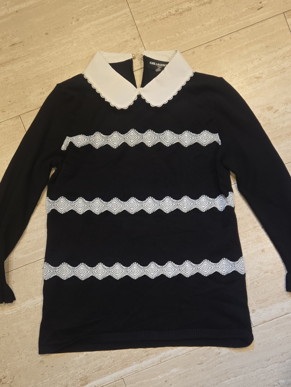 Karl Lagerfeld Black Sweater with White Lace Collar
